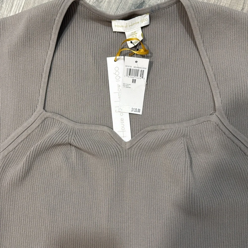 House of Harlow 1960 Ribbed Cap-Sleeve Top in Gray - Picture 2 of 3